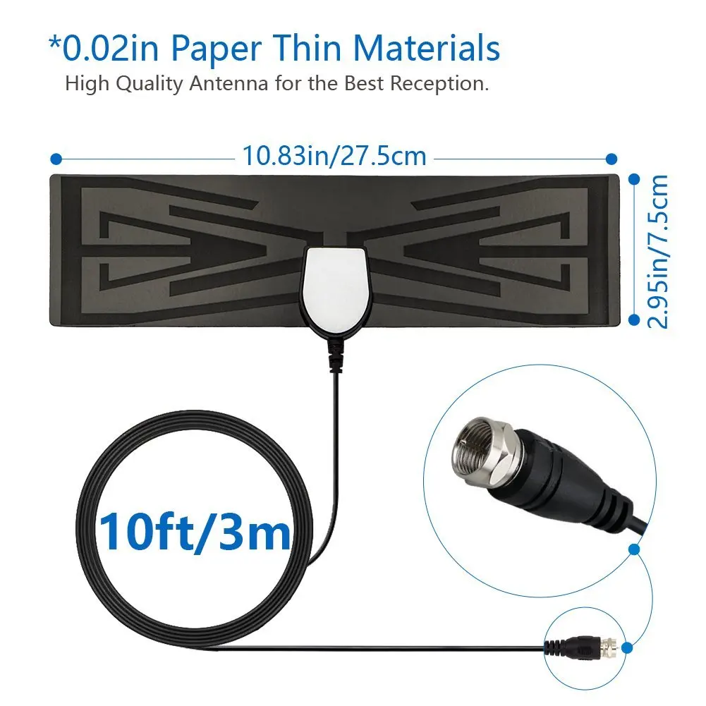HD телевизионная антенна для помещений 35 миль диапазон ультра тонкая телевизионная антенна обновленная версия