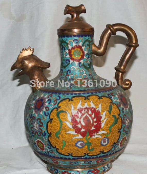 

xd 001336 14" Chinese Dynasty Palace Bronze Gilt Cloisonne Phoenix Wine Tea Pot Flagon