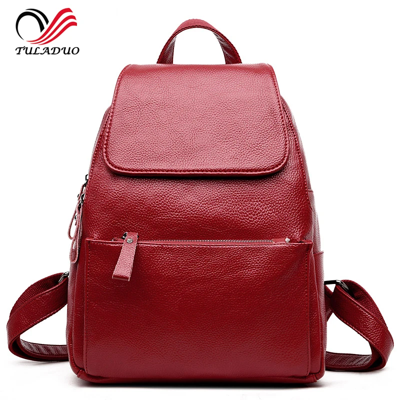 font b Women b font Soft Genuine Leather Ladies font b Backpack b font high