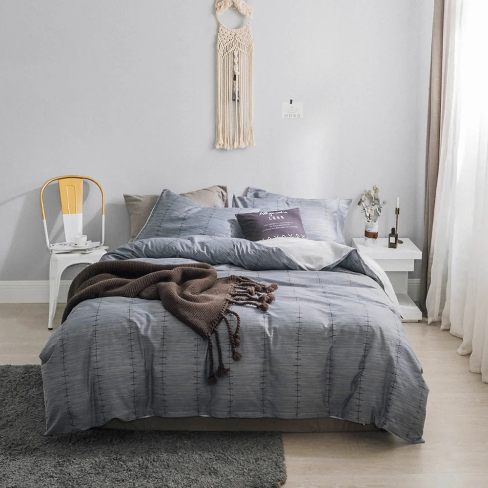 

2018 Grey Geometric Lines Print Duvet Cover Set Ru Europe Double Queen Size Bed Cover Cotton Fabric Bedlinens Pillowcases