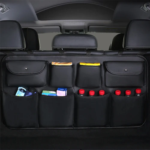 Кожаный Органайзер для багажника автомобиля, регулируемая сумка для хранения на заднем сиденье, Сетчатая Сумка высокой емкости, многофункциональные органайзеры для спинки автомобильного сиденья Universa - Название цвета: Black