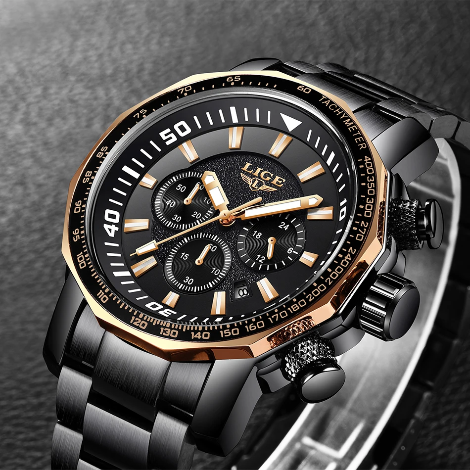 Relojes LIGE мужской кварцевые наручные часы Для мужчин большой циферблат Полный Сталь часы Для мужчин s Спорт Водонепроницаемый