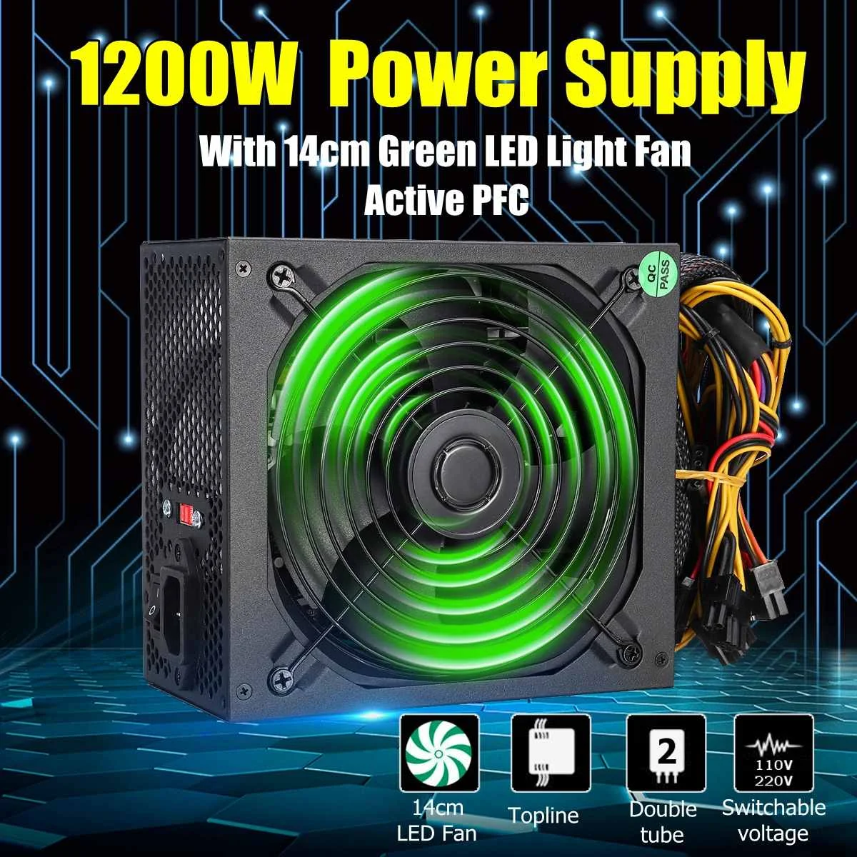 1200 W PC التيار الكهربائي للكمبيوتر وحدة PC PSU 24Pin SATA 6Pin 4Pin هادئة LED مروحة 80 زائد 1200 W PC التيار الكهربائي للكمبيوتر وحدة PC PSU 24Pin SATA 6Pin 4Pin هادئة LED مروحة 80 زائد