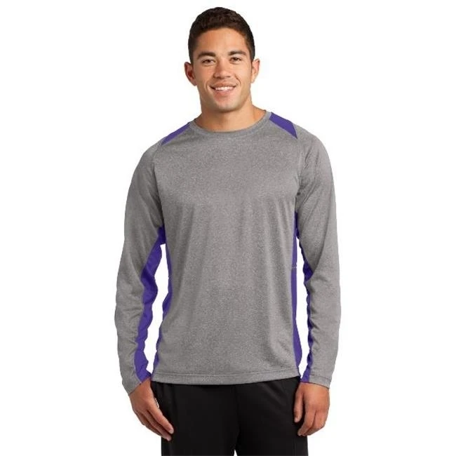 Sport-Tek ST361LS Mens Long Sleeve Heather Colorblock Contender Tees Vintage Heather & Purple - 3XL