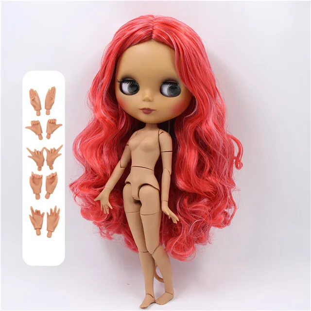 dark matte face Ледяная фабрика blyth кукла 1/6 bjd семена красных цветов розовые волосы 30 см кукла на заказ кукла DIY BL1063/1061 - Цвет: dark matte face