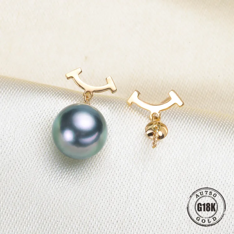 

Luxury genuine 18k gold jewelry for women top quality yellow gold earrings Fit Half Hole Pearl DIY Accessories