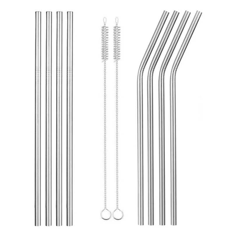 Reusable 304 Stainless Steel Drinking Straw Bar Party Metal Straw with Cleaner Brush For Mugs Sturdy Bent Straight Straws - Цвет: Silver E s4b4 8PCS