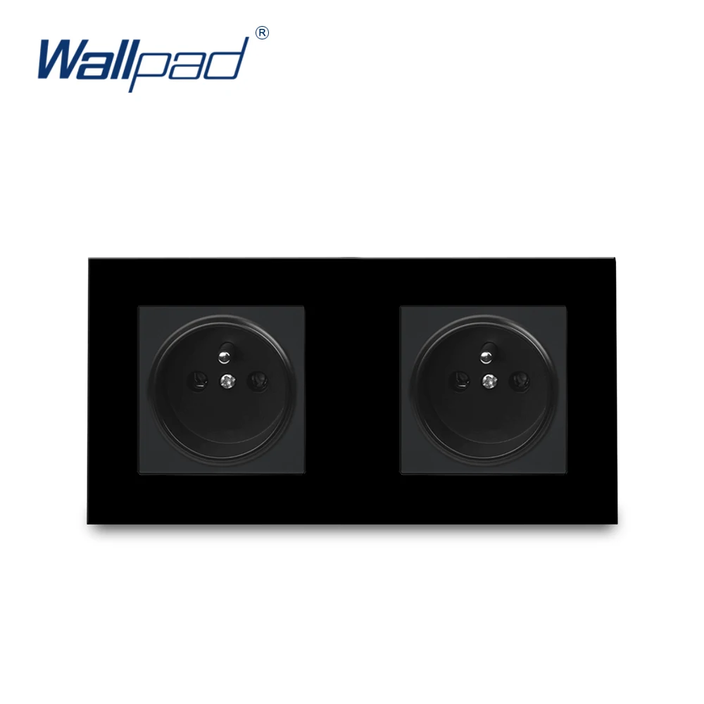 Двойная французская розетка Wallpad черный Стекло 172*86 мм 16A 2 Way розетки зарядная Розетка французский Стандартный - Тип: 2 French Socket