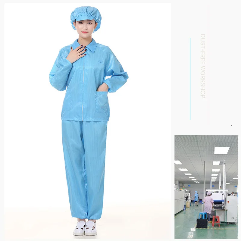 

Anti-static Coverall Cleanroom Polyester Filament+Semi-conductive Fibre working coveralls Dust-proof Clothes Factory Protective