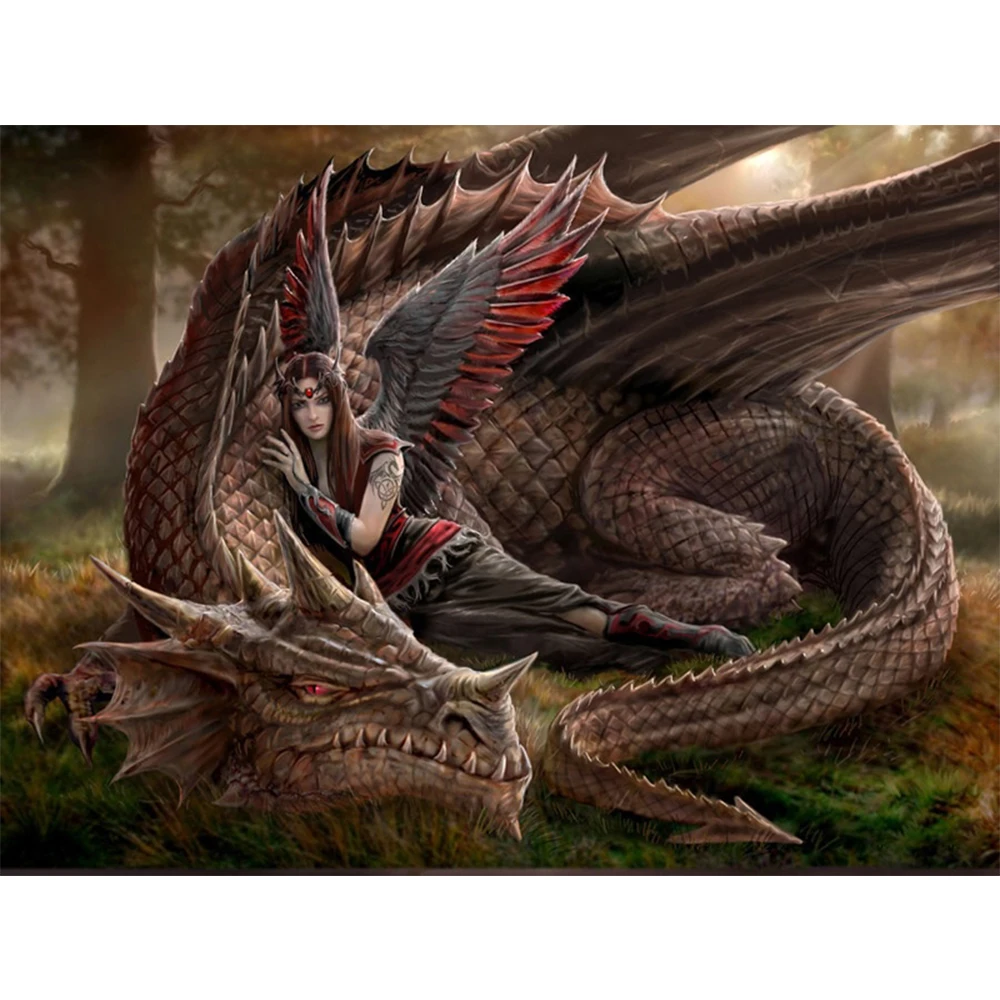 

LI LOYE Diamond Wing woman And dragon DIY Diamond Painting Round Drill Rhinestone Pasted Full Mosaic Cross Stitch Crafts RT954