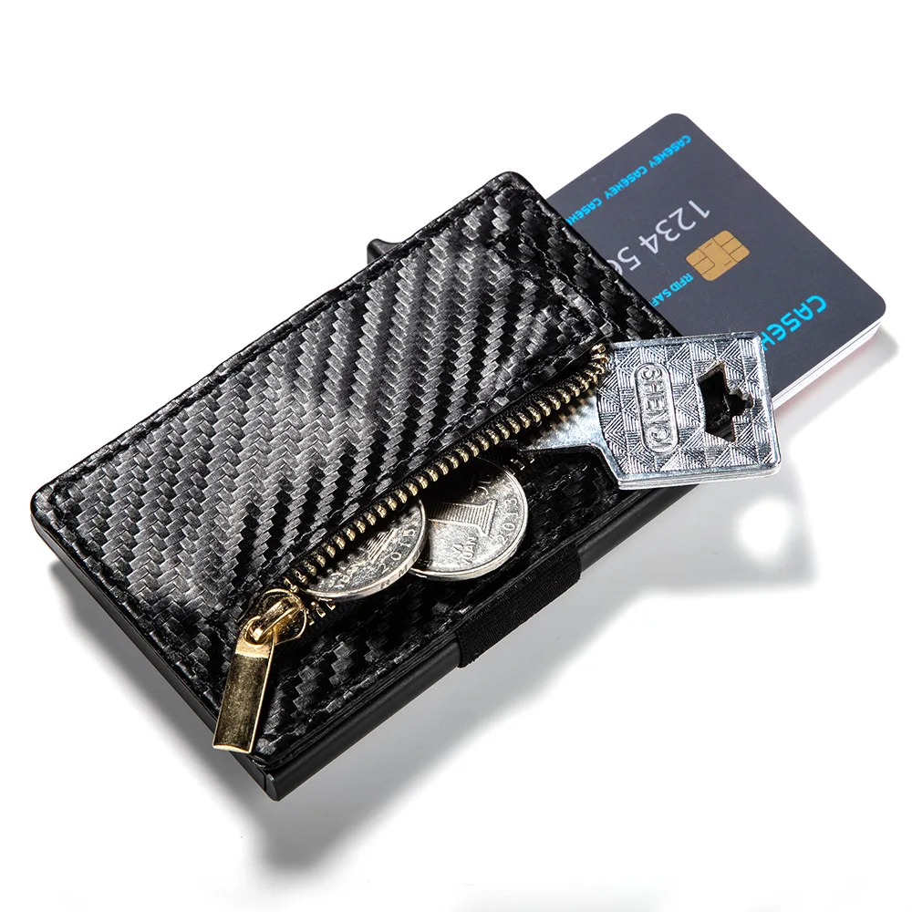 

Men Women Metal RFID Card Holder New Anti-theft Credit Card Holder Fashion Aluminium Box PU Leather Travel Card Wallet