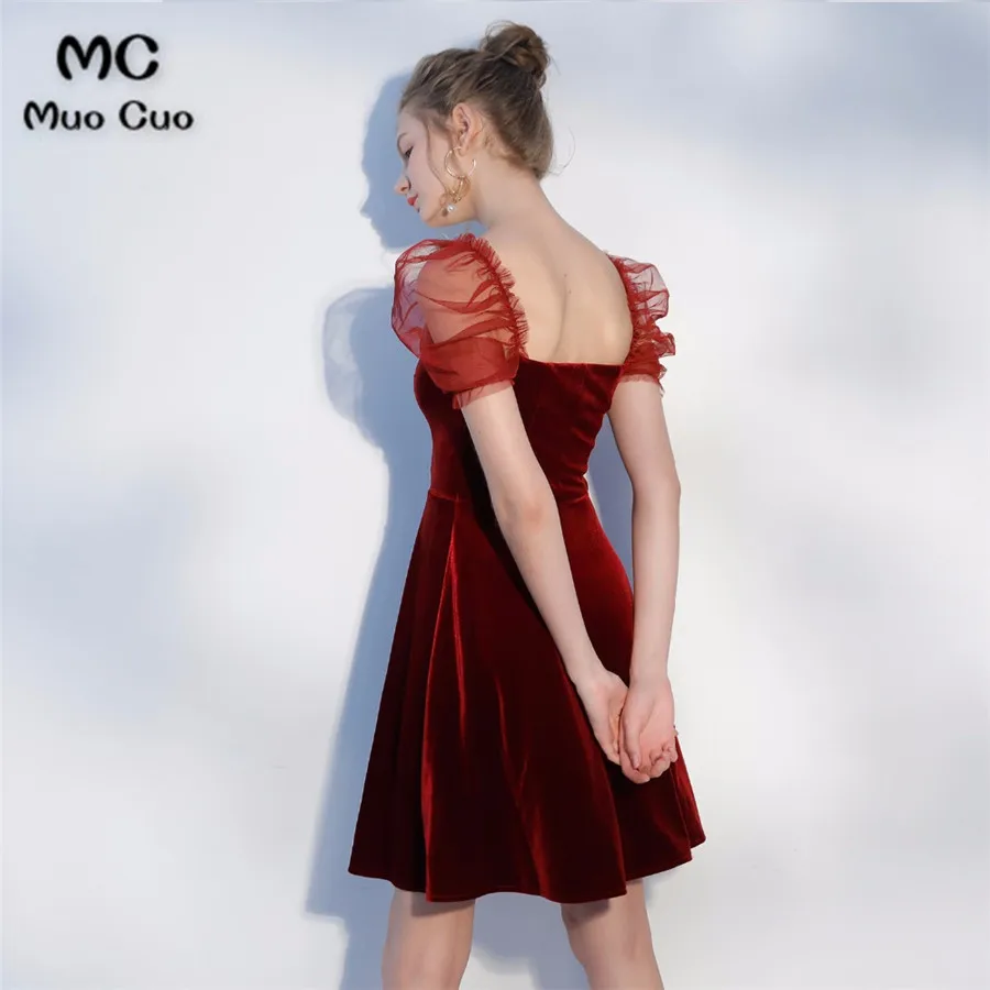 Real-Sample-Fashion-Burgundy-Taffeta-V-Neck-Backless-Short-Cocktail-Dresses-2018-Mini-Pleat-Cap-Sleeves