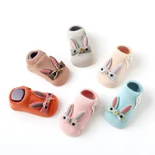 Новинка; сезон осень-зима; плотные носки для малышей с милым кроликом; хлопковые нескользящие носки для малышей