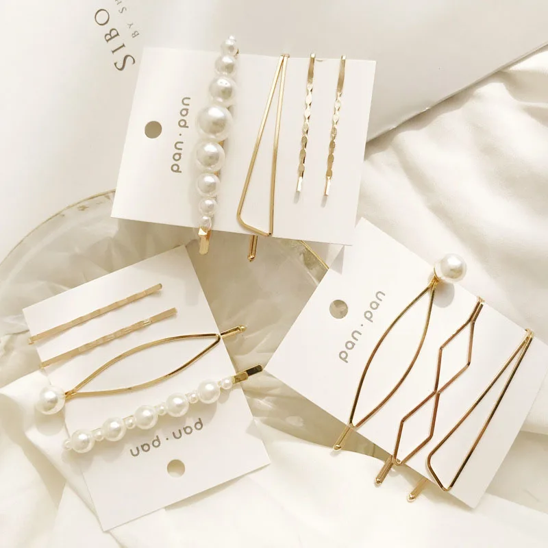 

Korea Popular Geometric Triangle Gold Color Metal Hair Clips For Women Simulated Pearl Hairpins Barrettes Wholesale