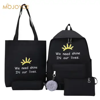 

4pcs/set Canvas School bags Set Letter Print Women Shoulder Top-handle Pen Bags Clutch Backpacks mochilas mujer Dropshipping