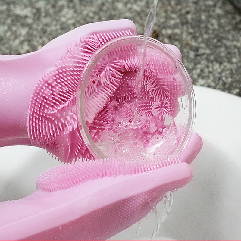 

Magic Silicone Rubber Cleaning Gloves Dishwashing Artifact Kitchen Anti-slip Silicone Scrubbing Gloves Household Cleaning Brush
