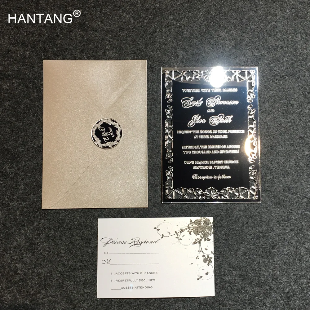  Personalised 5X7inch Silver Mirror Acrylic Wedding Invitation Card 100 Sets Per Lot - 32828226848