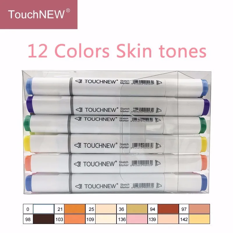 Touchnew 12 24 цвета профессиональный персонаж тона кожи маркеры набор эскизов маркеры для рисования манга дизайн товары для рукоделия - Цвет: 12 Skin Tones White