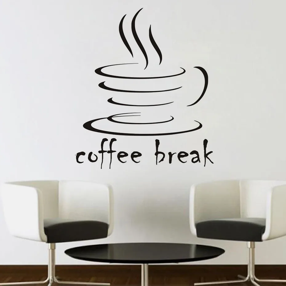 Kitchen Wall Stickers Line Drawing Coffee Break Vinyl Art Decal DIY Removable Lounge Decorative Sticker On Wall For Living Room