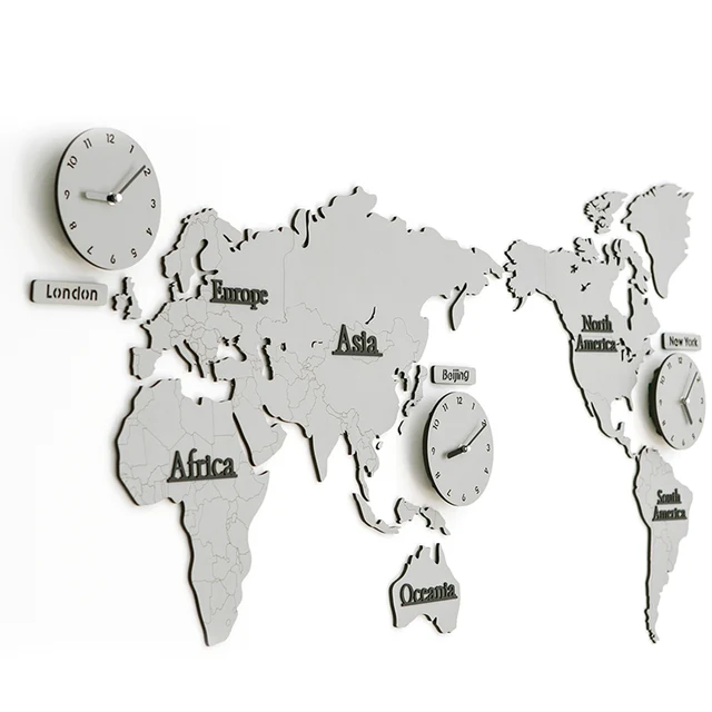1386305cm white gray world map large decorative wall clock modern design