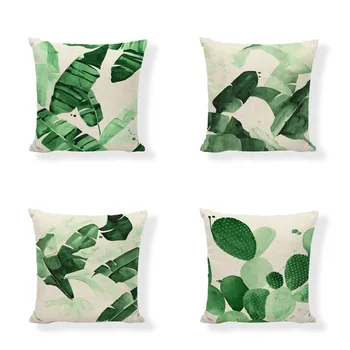 

Throw Pillow Cover Green Fern Leaf Cotton Linen Home Decor Throw Pillow Case Cushion Cover 18 x 18 Inches Set of 4