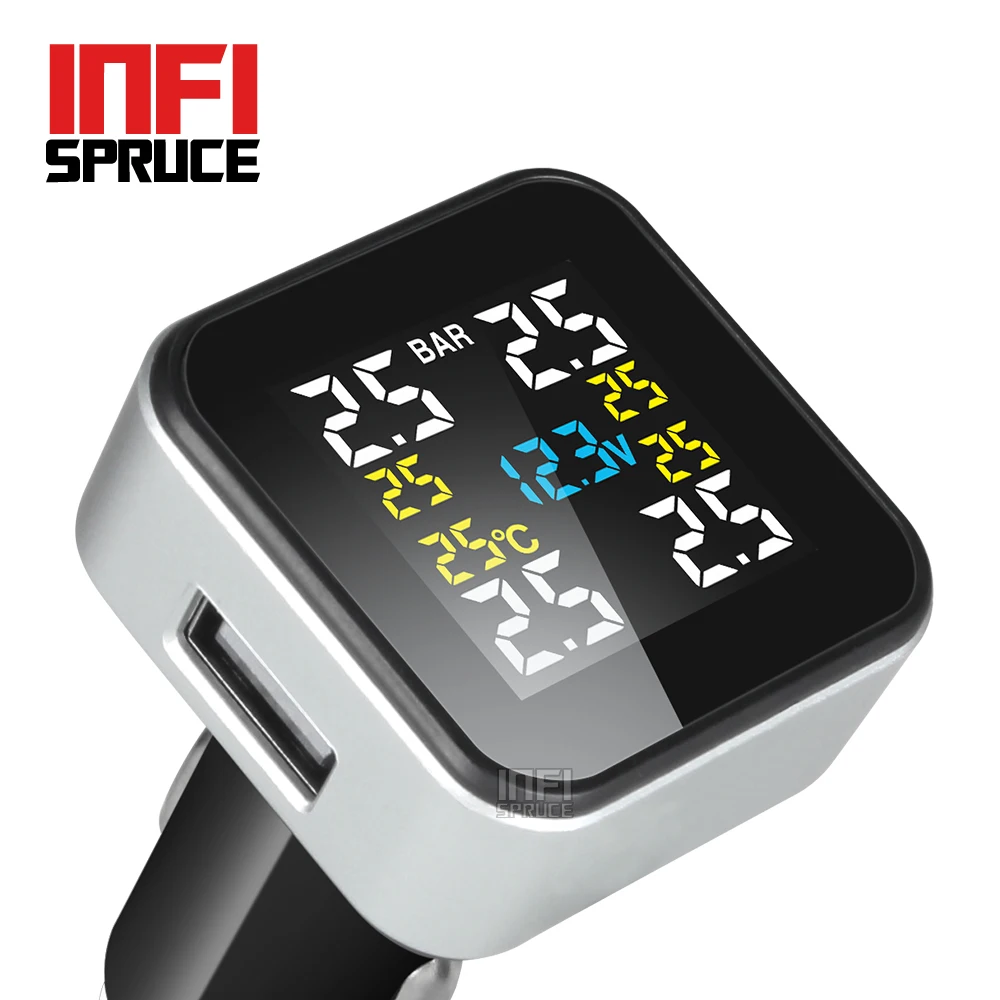 

Car TPMS Tire Pressure Monitoring System Tyre Pressure Auto Security Alarm Systems cigarette lighter Digital LCD Display