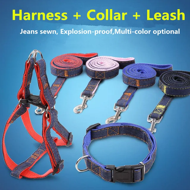 

New High Quality collar stereotyped rope Wear-resisting denim sewn Traction Rope Chest straps Collar Set Harnesses For Big Dogs