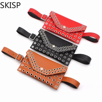

Fashion Rivets Waist Pack Luxury Designer Fanny Pack Small Women Waist Bag Phone Pouch Punk Belt Bag Purse Solid Red Black