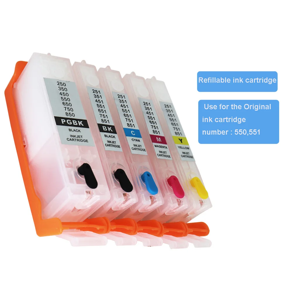 

Compatible PGI 550 CLI 551 Refillable Ink Cartridge with ARC Chips For Canon PIXMA / IP7250/ MG 6350/ MG 5450/MX 925/ MX 725