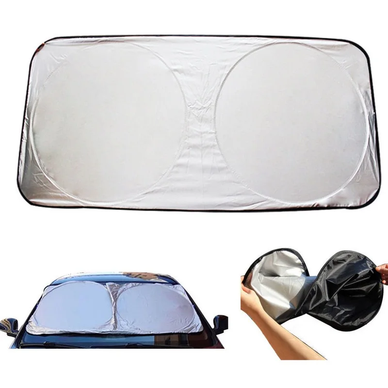 

Car Window Sun Shade Window Foils & Solar Protection Foldable Car Sun Block Front SilverTape Silver Coated Double 150X70cm