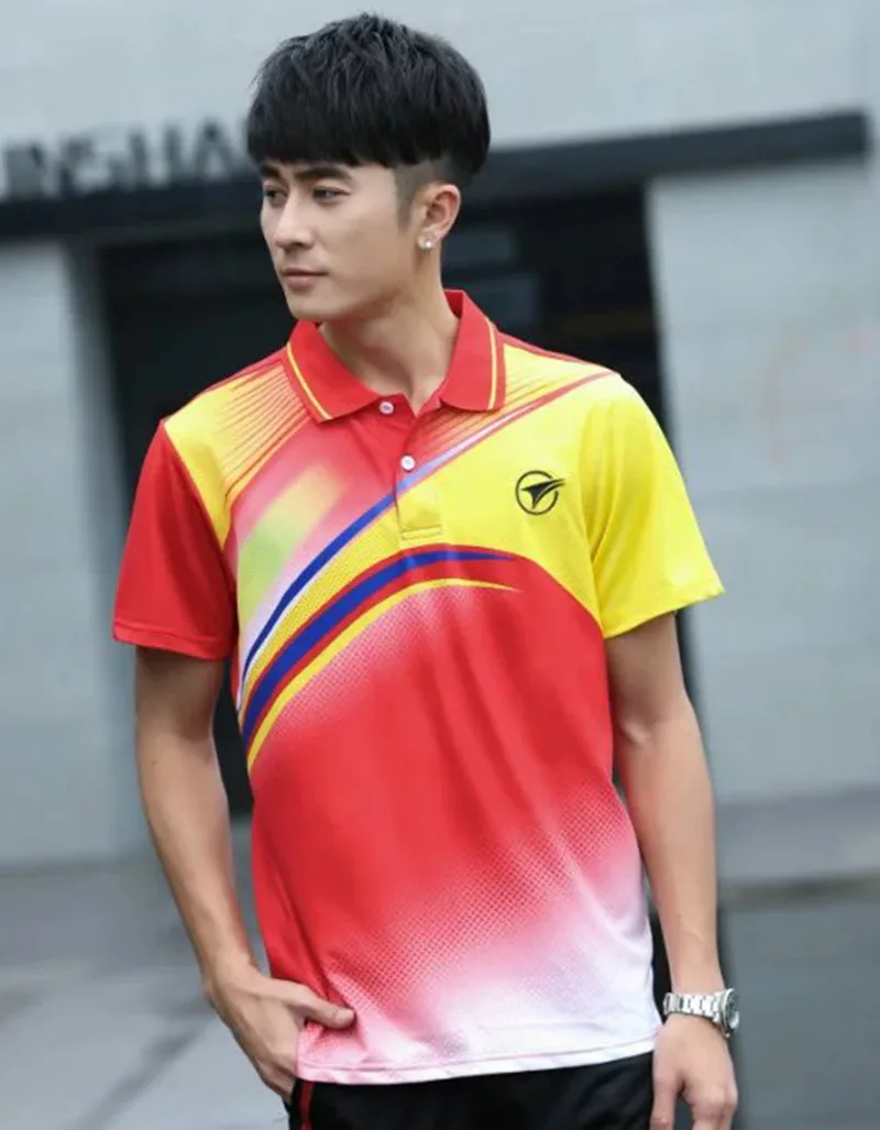 Быстросохнущая Спортивная брендовая рубашка для бадминтона, дышащие женские и мужские рубашки для настольного тенниса, футболки для командного бега, фитнеса, тренировок - Цвет: AY100 red
