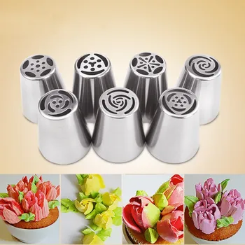 

7pcs/set Big Size Russian Tulip Stainless Steel Icing Piping Nozzles Tip Russia Nozzle Stainless Pastry Tools Dessert Decorators