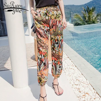 

New 2019 Spring Summer Fashion Holiday Seaside Women Pants Harem Chiffon Long Loose Ankle-Length Prtinted Female Bottoms D819 30