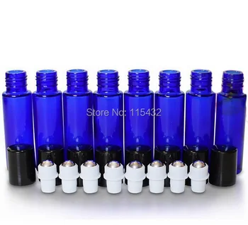 

Hot cosmetic refillable 10ml (1/3oz) cobalt blue glass roll on bottle Essential oils Fragrances Roller ball factory Frice 200PCS