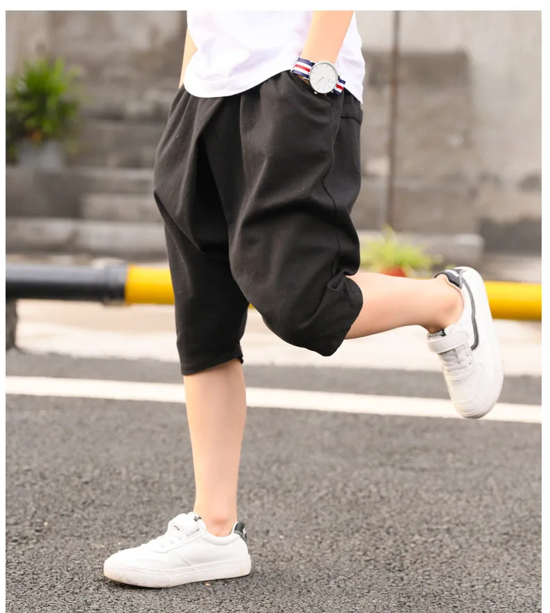 new 2018 summer kids harm pants for boys solid loose knee length trousers children mid waist bottoms clothing boys harem pants clothes 5 6 7 8 9 10 11 12 13 14 15 years little big teenage boys sports pants kids bottoms clothes (5)