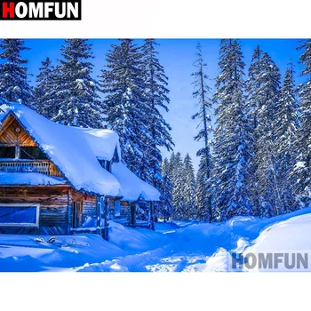 

HOMFUN Full Square/Round Drill 5D DIY Diamond Painting "House snow scene" 3D Diamond Embroidery Cross Stitch Home Decor A19608