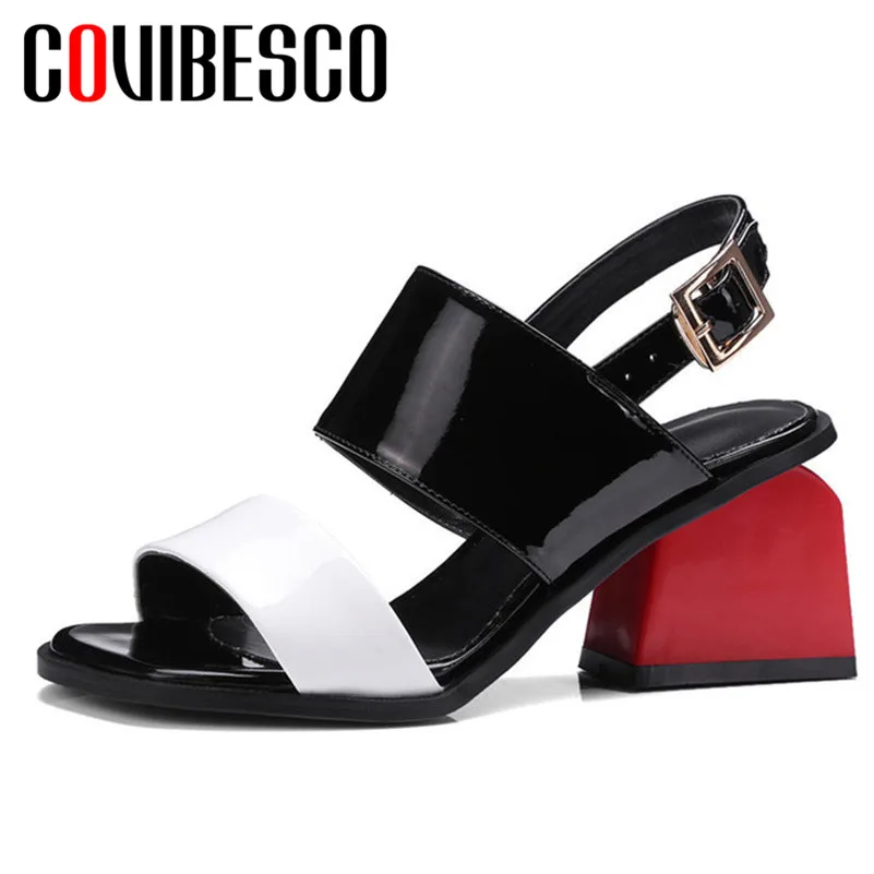 

COVIBESCO New 2019 Women Genuine Leater High Heels Sandals Buckles Summer Party Wedding Shoes Woman Sexy Heels Pumps