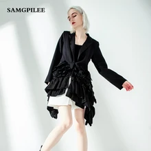 Vadim Real 2019 nueva manga completa sólida de un solo botón de cuello con apliques Casual moda mujer Blazers S-l(China)