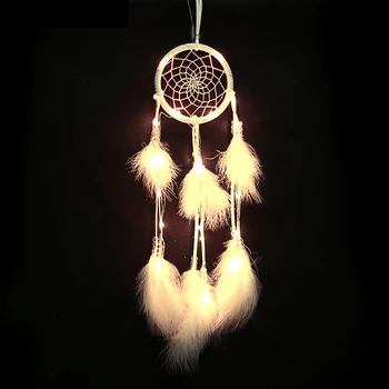 

Handmade Dream Catcher Net With Feathers Beads Wall Hanging Decoration Garland Craft Gifts DIY Material Kit Strip String Lights
