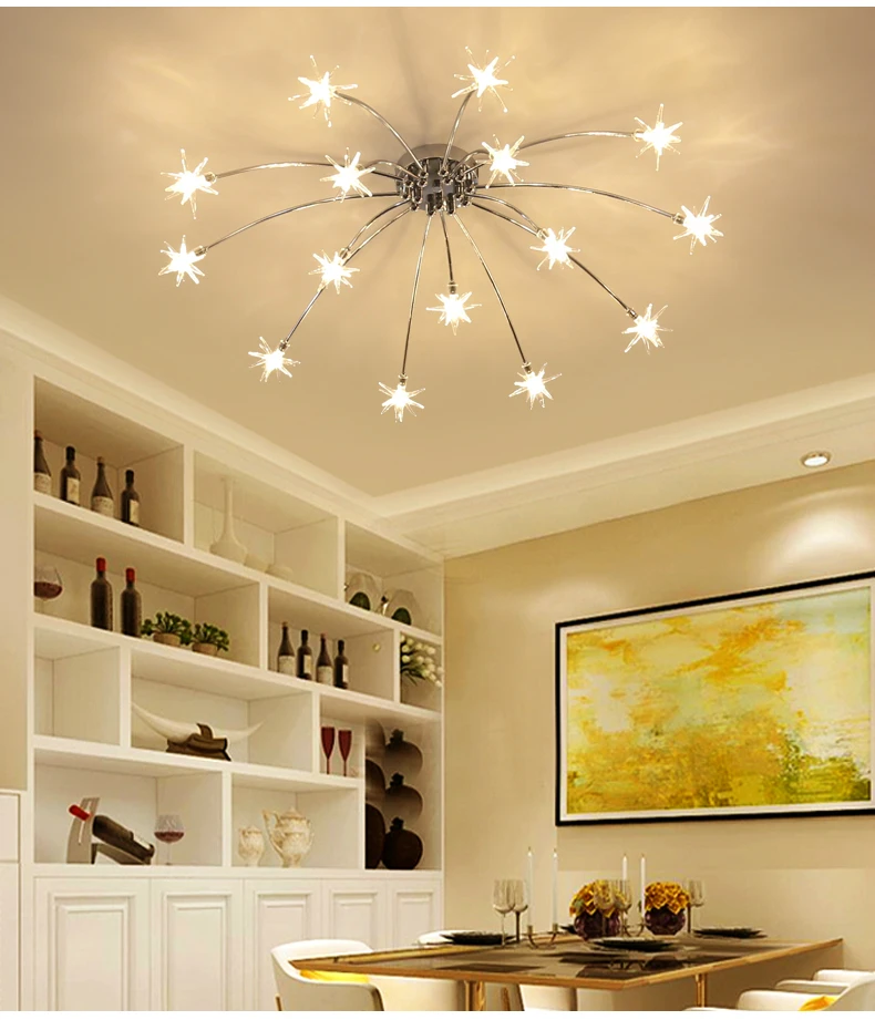 Sala de Estar Norbic Criativo Cromo Ferro Flor g4 Lâmpada Led Lustres Casa Deco Vidro Claro Estrela Chanderlier Iluminação 21 Cheap chanderlier lighting