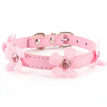 

Adjustable Flower Neck Strap Pet Small Dog Cat PU Leather Collar Buckle XS S M L
