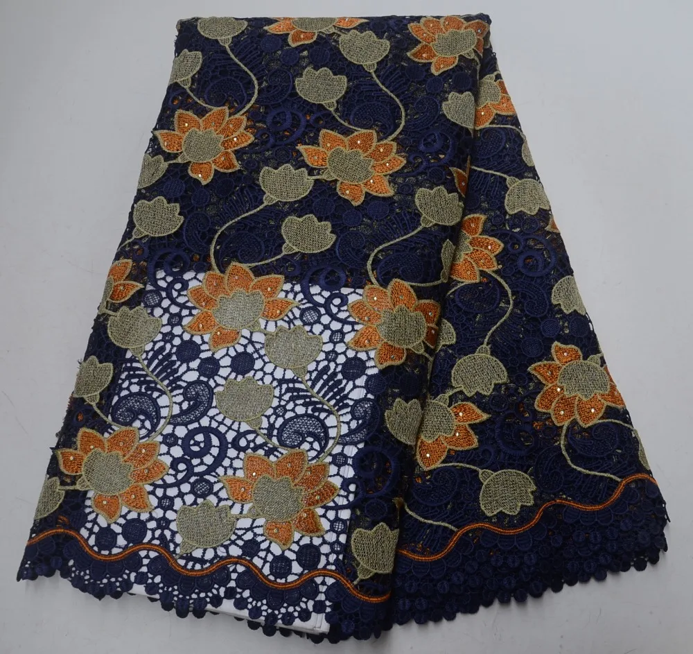 

2019 Embroidered African Lace Fabric High Quality Cord Lace Guipure Lace Fabric with Stones Water Soluble Lace Fabric