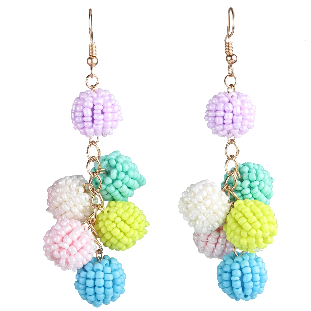 

Claire Jin Grape Cluster Shape Small Beads Ball Handmade Drop Bohemian Earrings for Women Ethnic Jewelry Vintage Daily Earring