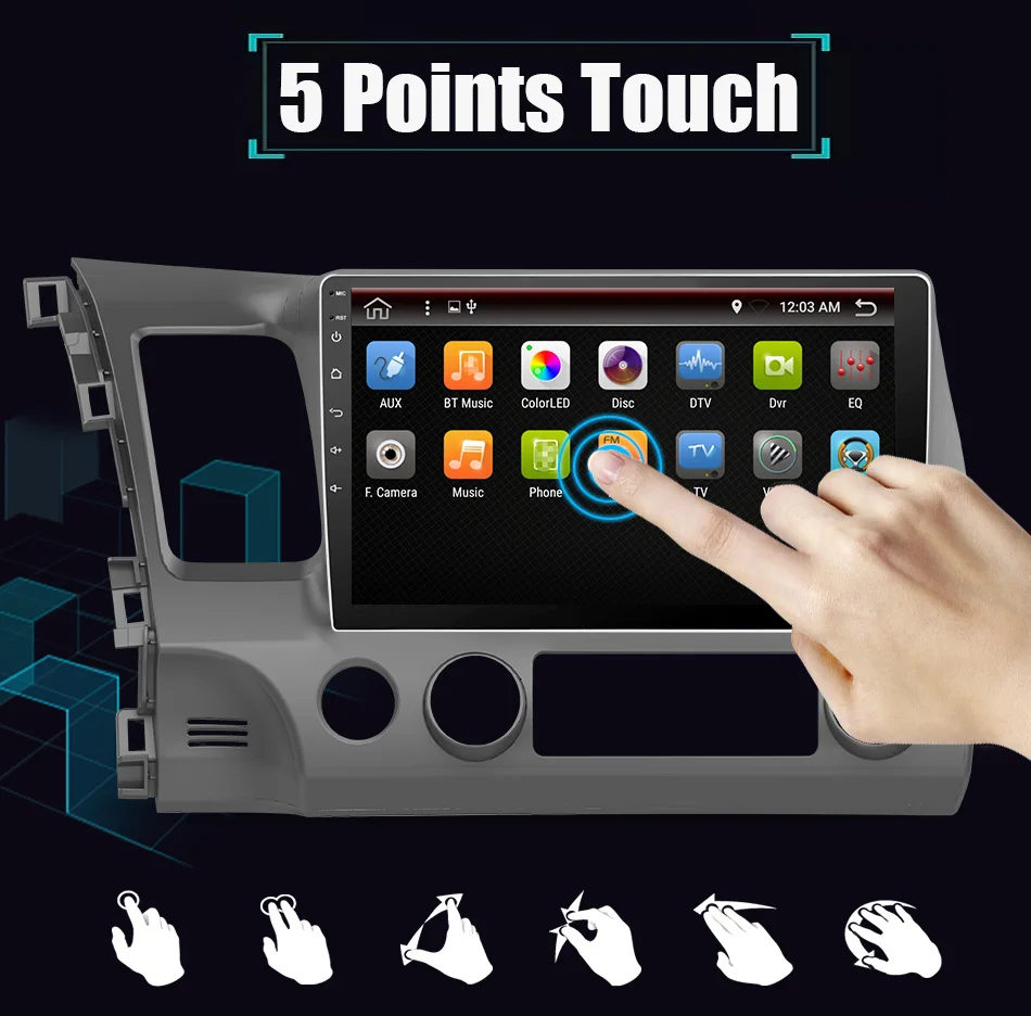Perfect Eunavi 4G+32G Android 9.0 4G Car Radio Multimedia Video Player Navigation GPS For Honda Civic 2006-2011 2 din dvd raido PX6 5