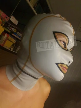 

Back Zipped Latex Fetish Hood Sexy Rubber Doll Mask Sliver Latex Rubber Glued Hood 0.4mm Thickness