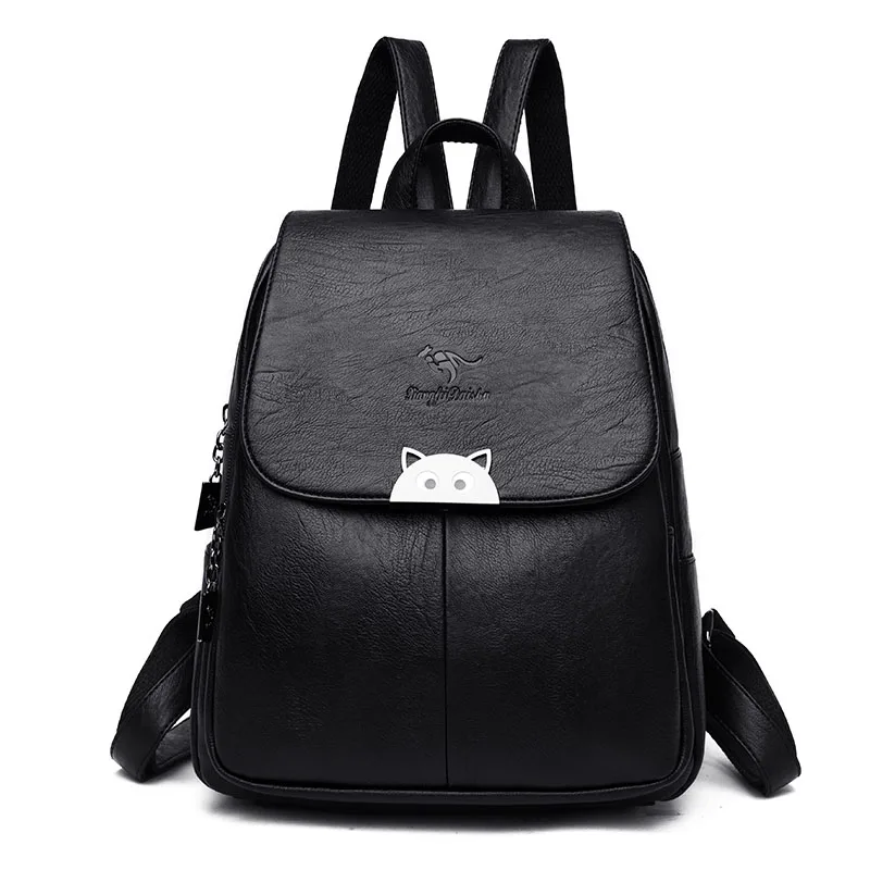 Женский рюкзак для путешествий, женские кожаные сумки через плечо, Sac a Dos cuero Mochilas mujer, рюкзак для женщин, школьный женский рюкзак - Цвет: Black