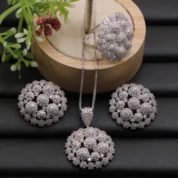 Lanyika комплект ювелирных изделий счастливый B Micro проложили циркониевое ожерелье кубической формы с серьги и кольцо для помолвки свадебные