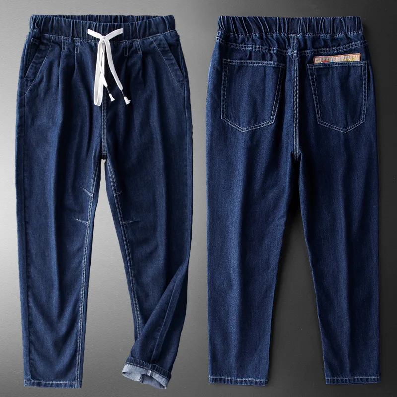 

2019 spring new men's jeans Korean version of the loose trend of the feet elastic waist pants