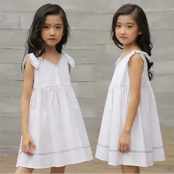 

2019 Korean style girls bow dress fashion summer girls vest dresses 4-9t A634