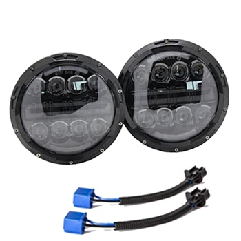 

Marlaa DOT SAE E9 2X 7Inch Led Headlights Hi/Lo Beam Amber Turn Signal White Halo Ring DRL H4 Headlight for Lada 4x4 urban Niva